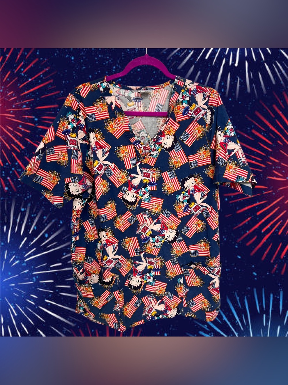 Vintage Betty Boop patriotic American flag scrub top